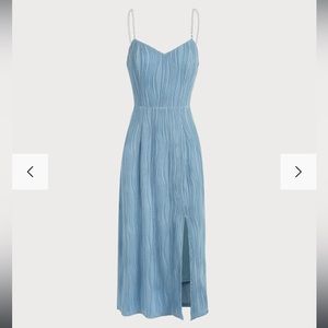The Blue Wave Textured Pearl Strap Midi Dress